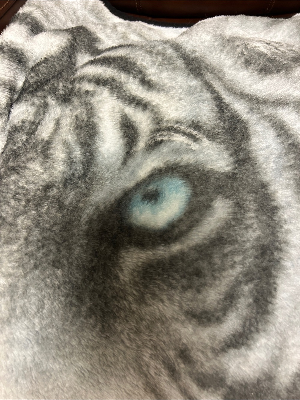 Grey Tiger Graphic Top with Blue Eye Detail throw blanket image 2